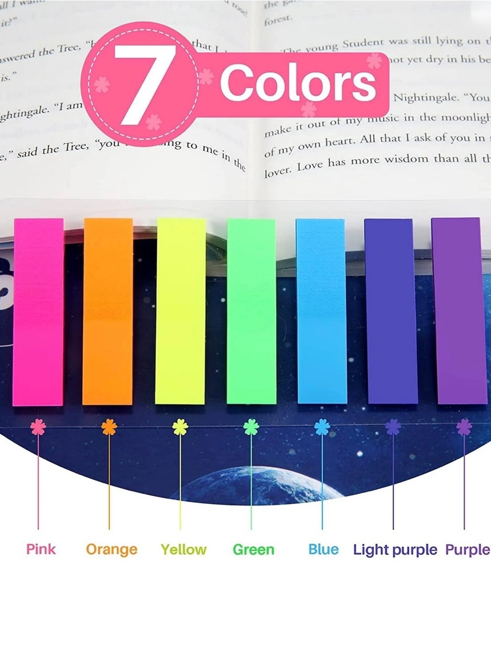 7-Color Neon Sticky Page Flags | Kids Toy Bookmark Tabs New and Sealed